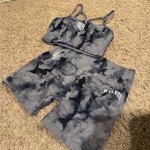 Darc Sport Tie-Dye Sports Bra and Shorts Set - Black and Gray